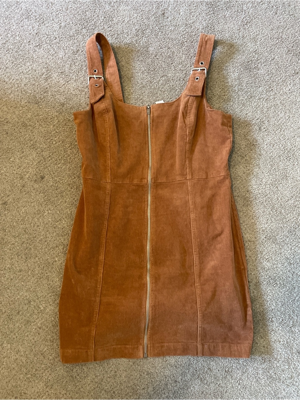 Corduroy Zip-Front Mini Dress in Rust Brown